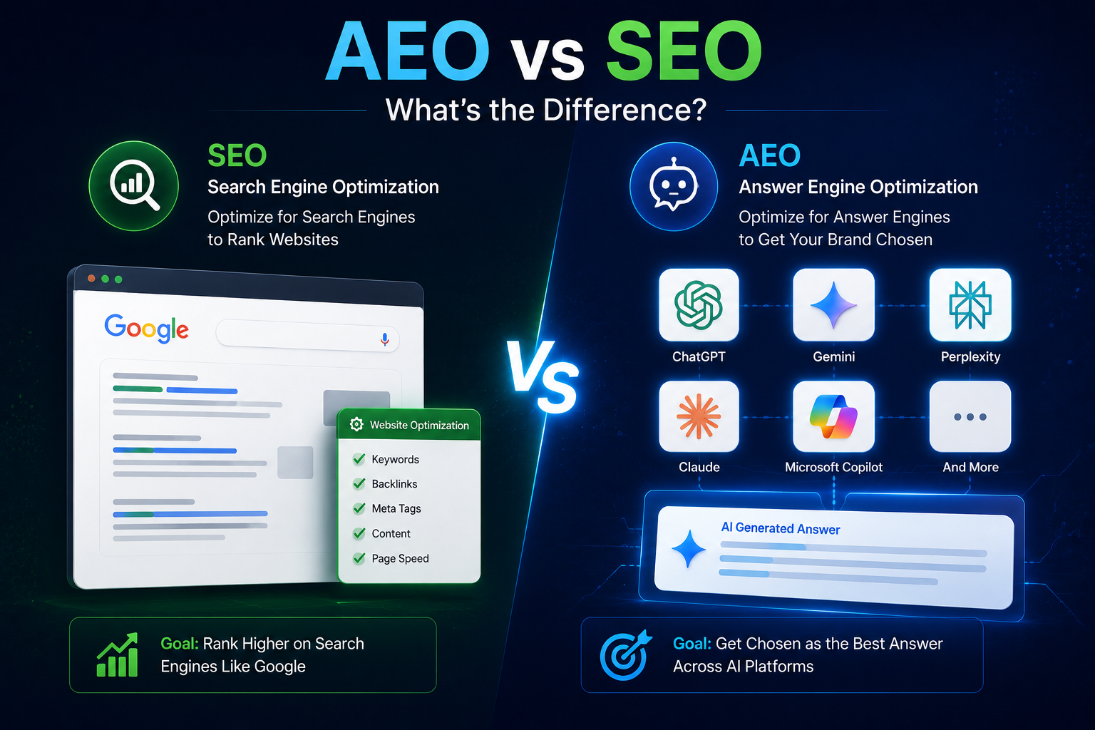 Laptop with search analytics representing AEO versus SEO comparison